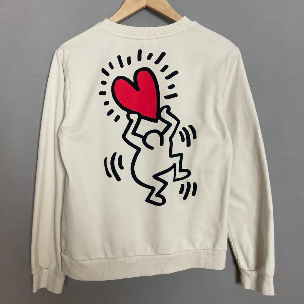 Keith Haring Top Sweatshirt‎ Love Women Size Small Off-White Long Sleeve Fleece